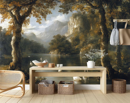 Paisaje Lago con Cisnes