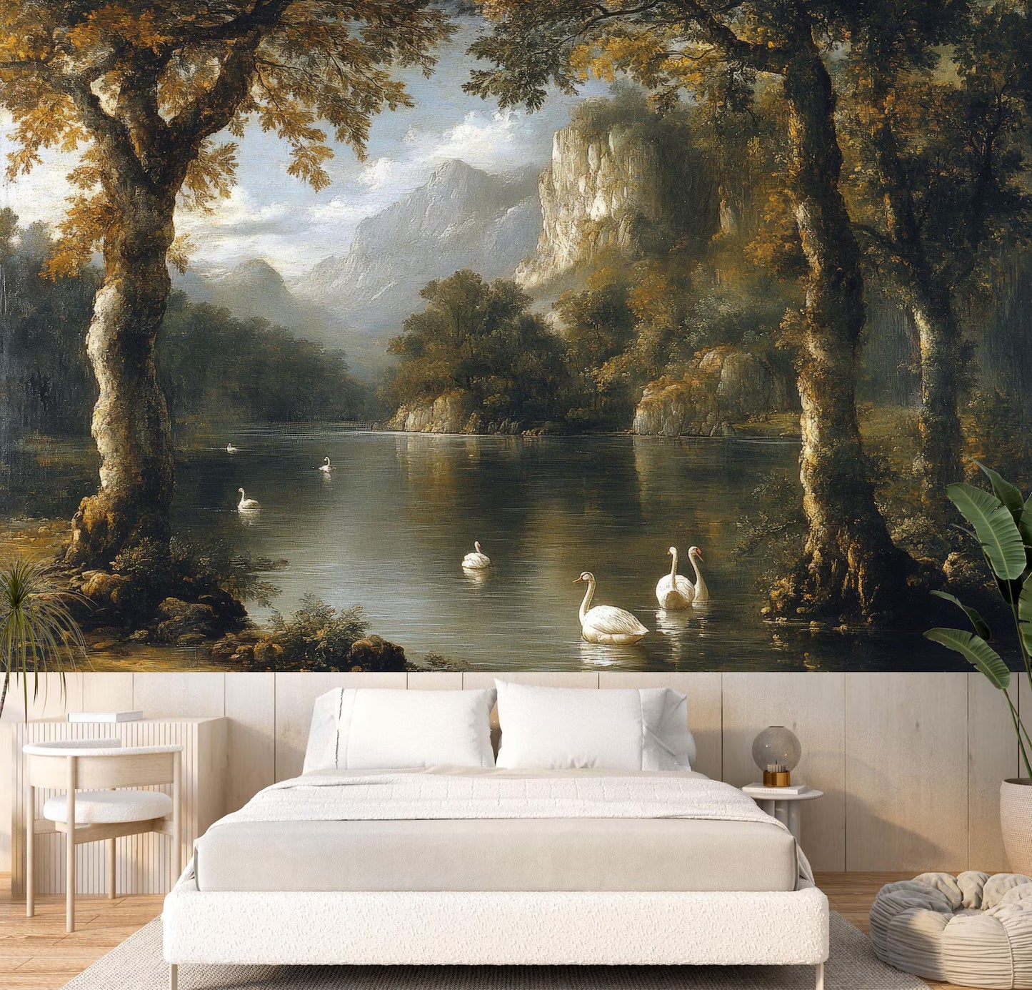 Paisaje Lago con Cisnes