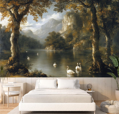 Paisaje Lago con Cisnes