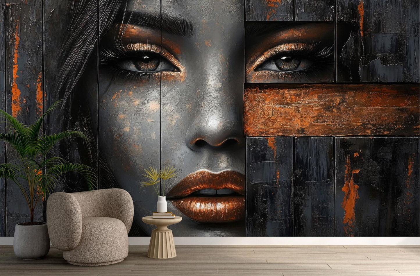 Rostro Dama Y Madera Obscura