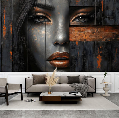 Rostro Dama Y Madera Obscura