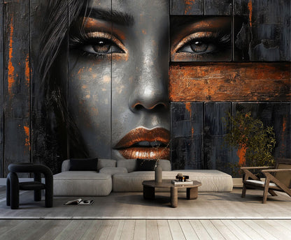 Rostro Dama Y Madera Obscura