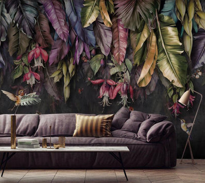 Hojas Tropicales de Colores y Aves