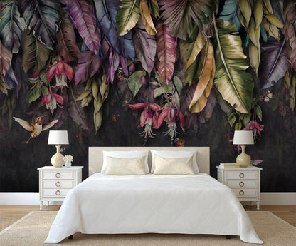 Hojas Tropicales de Colores y Aves