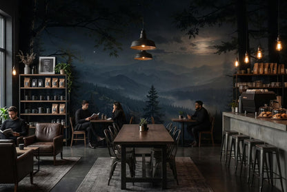 Dark Forest and Mountains in the Moonlight