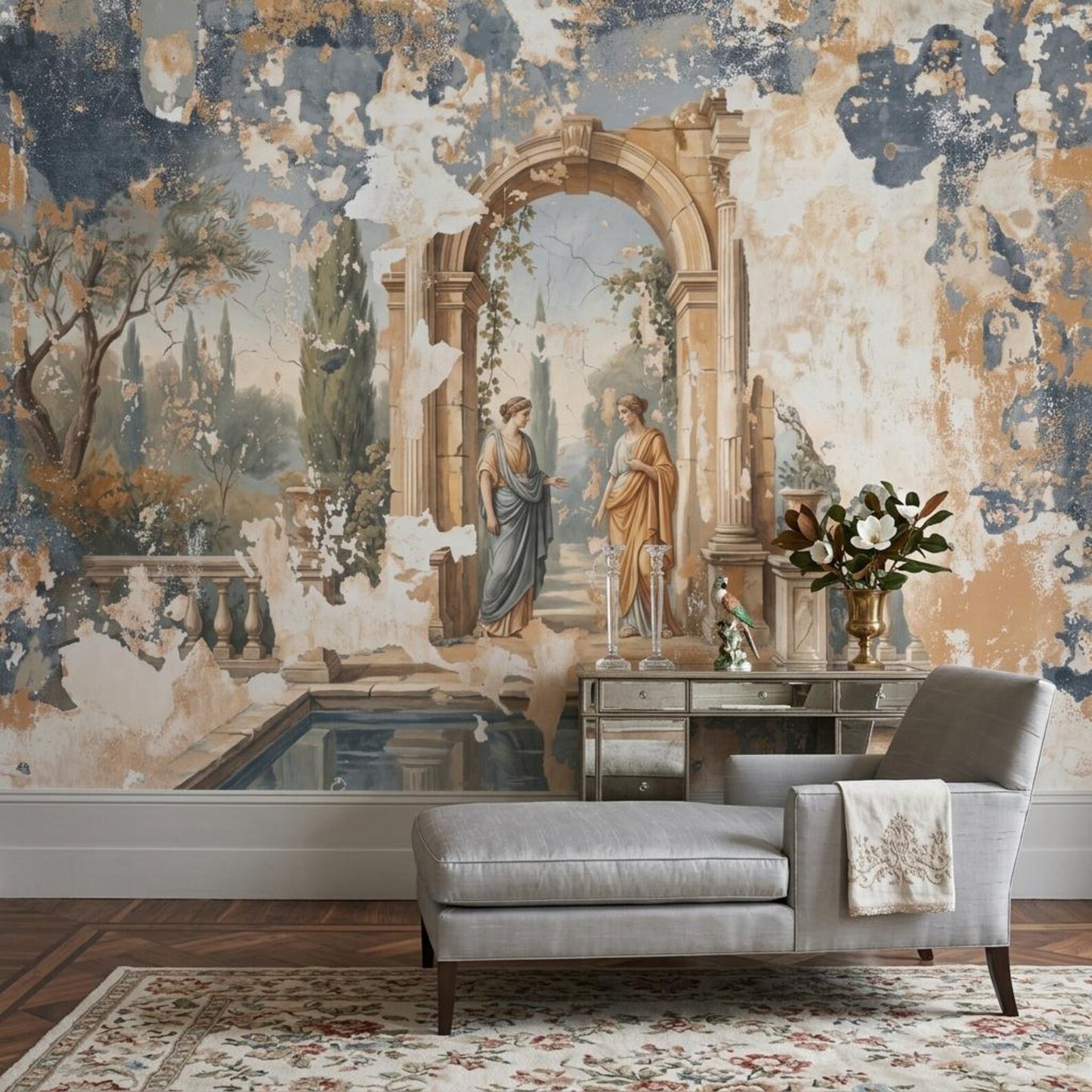 Fresco Renacentista Sobre Muro Desgastado