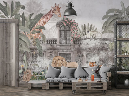 Europrint Wallpaper Monkey, Giraffe, Elephant