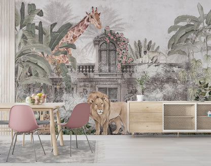 Europrint Wallpaper Monkey, Giraffe, Elephant