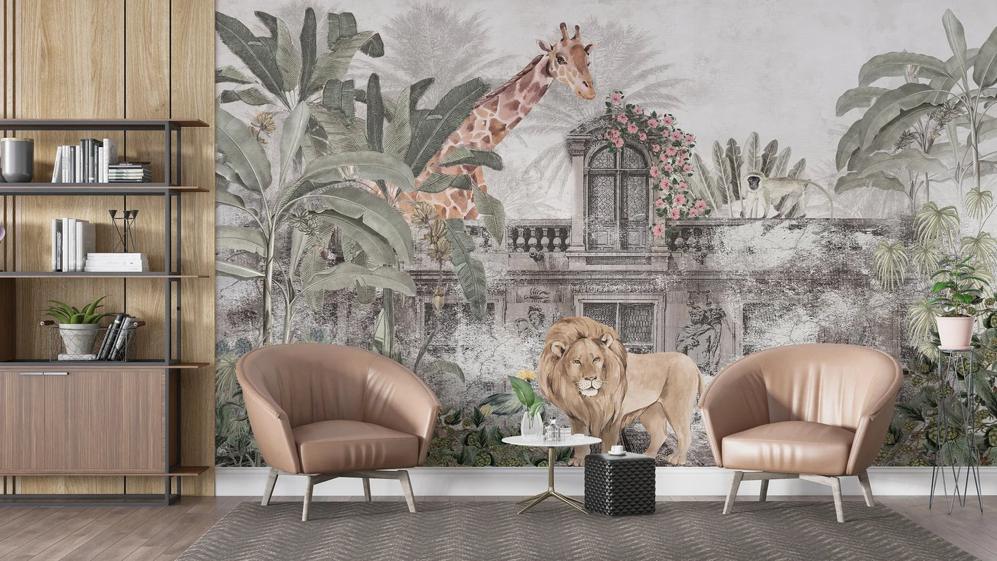 Europrint Wallpaper Monkey, Giraffe, Elephant