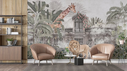 Europrint Wallpaper Monkey, Giraffe, Elephant