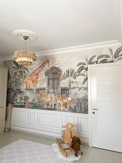 Europrint Wallpaper Monkey, Giraffe, Elephant