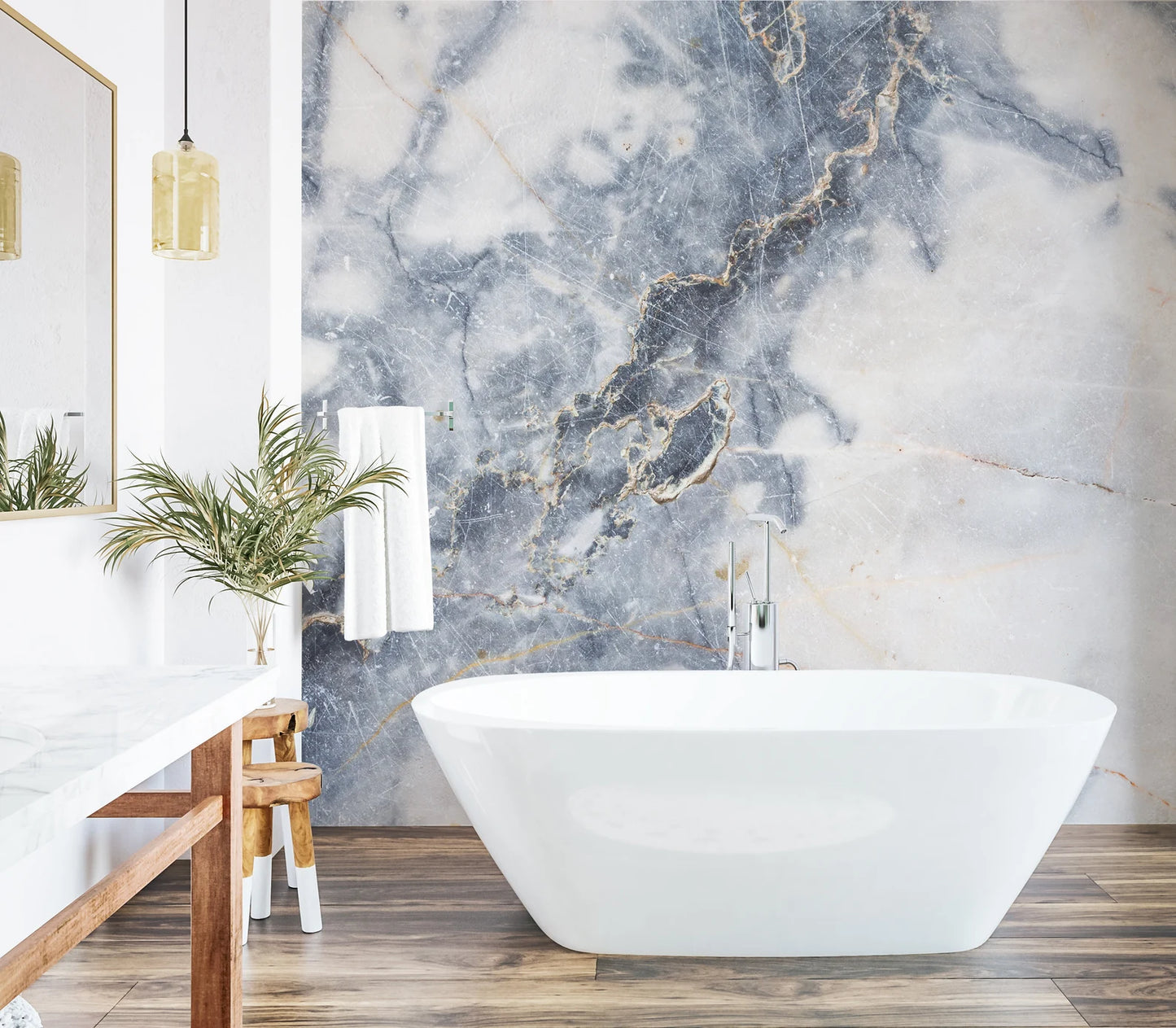 Pale Blue / White Marble