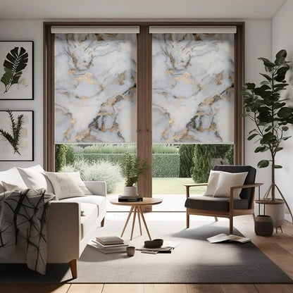Persiana Enrollable Impresa Estilo Mármol Gris Blanco