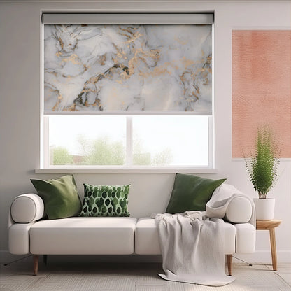 Persiana Enrollable Impresa Estilo Mármol Gris Blanco