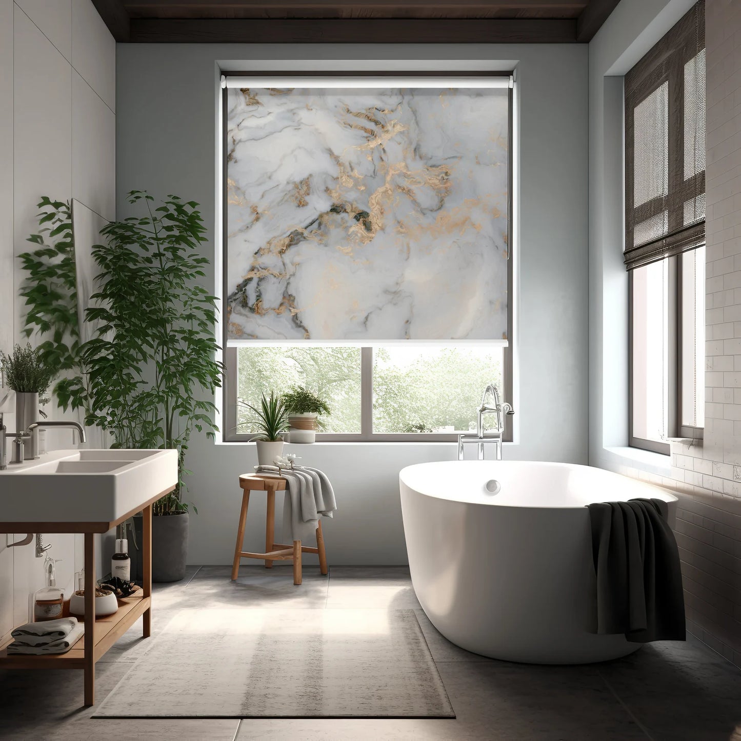 Persiana Enrollable Impresa Estilo Mármol Gris Blanco