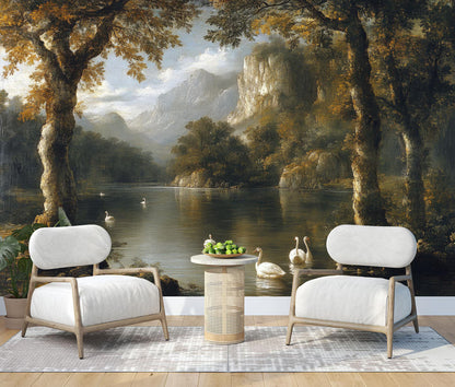 Paisaje Lago con Cisnes