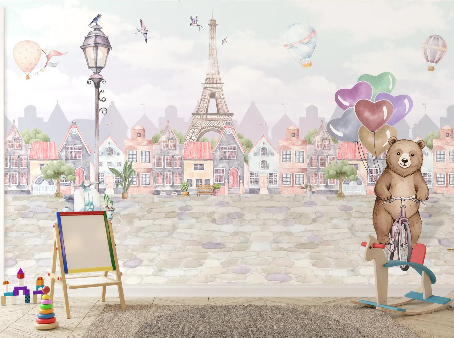Ilustración Paris Torre Eiffel y Oso