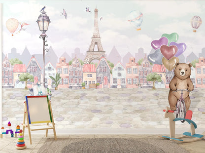 Ilustración Paris Torre Eiffel y Oso