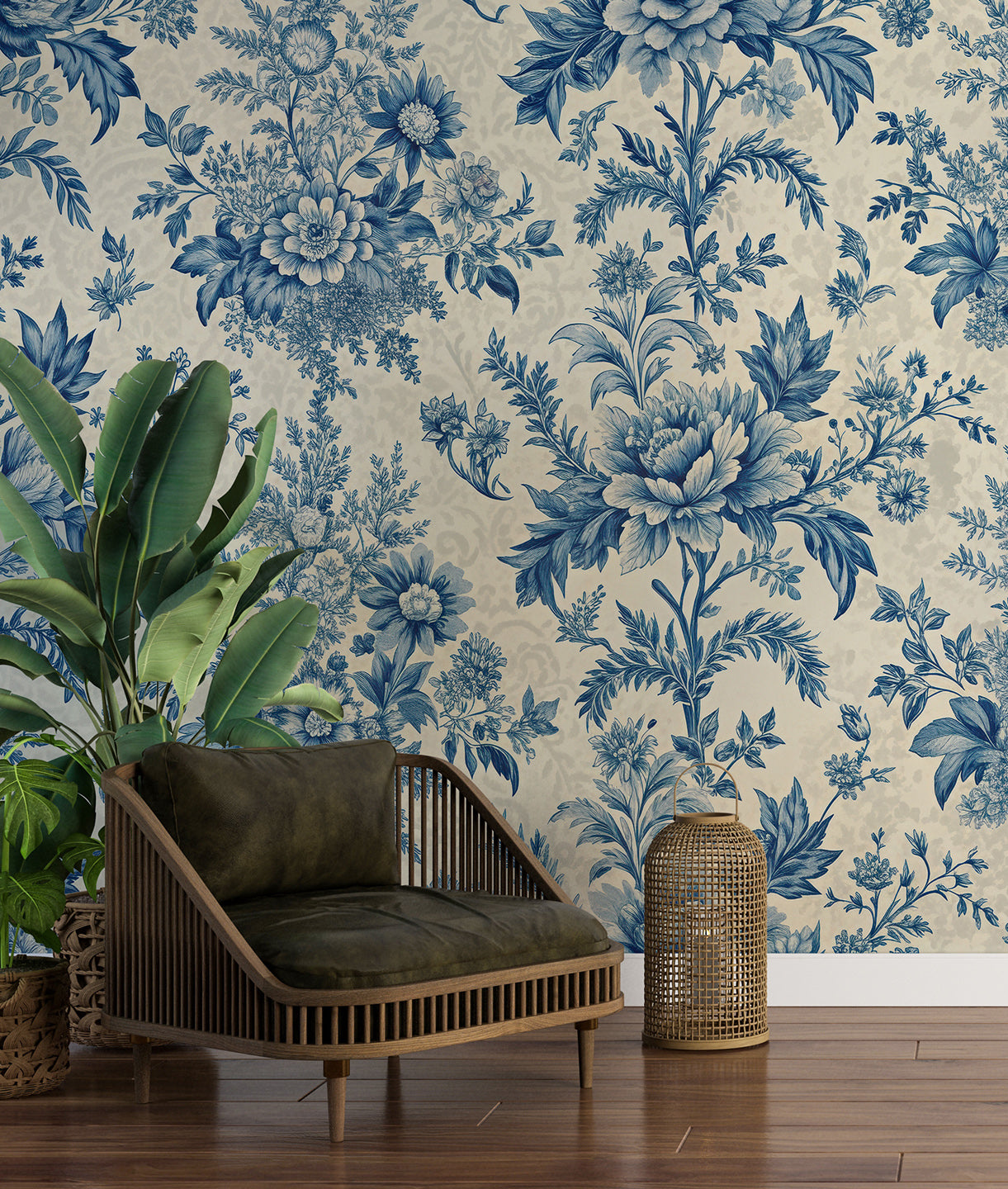 Flores Azules Fondo Beige