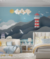 Paper-Cut Style Lighthouse & Seagulls