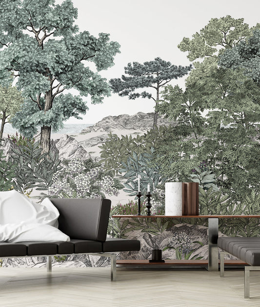 Ilustración Lago y Bosque