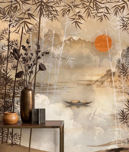 Paisaje Oriental Lago y Montaña Zen