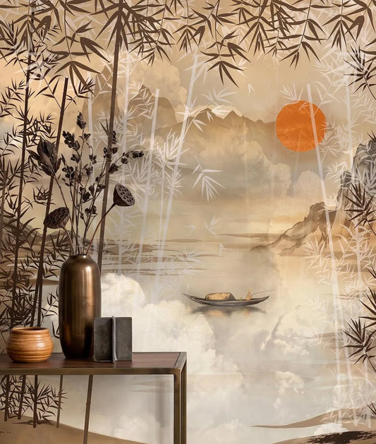 Paisaje Oriental Lago y Montaña Zen