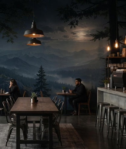 Dark Forest and Mountains in the Moonlight