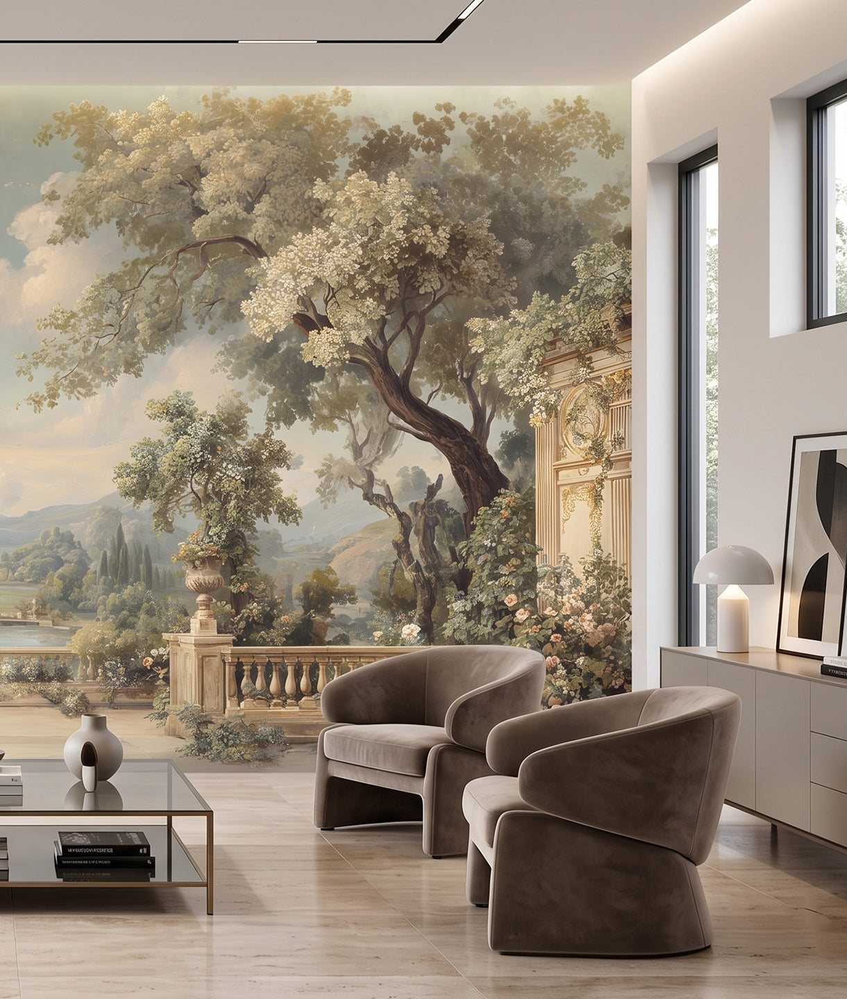 Pintura Al Fresco Villa Italiana y Lago