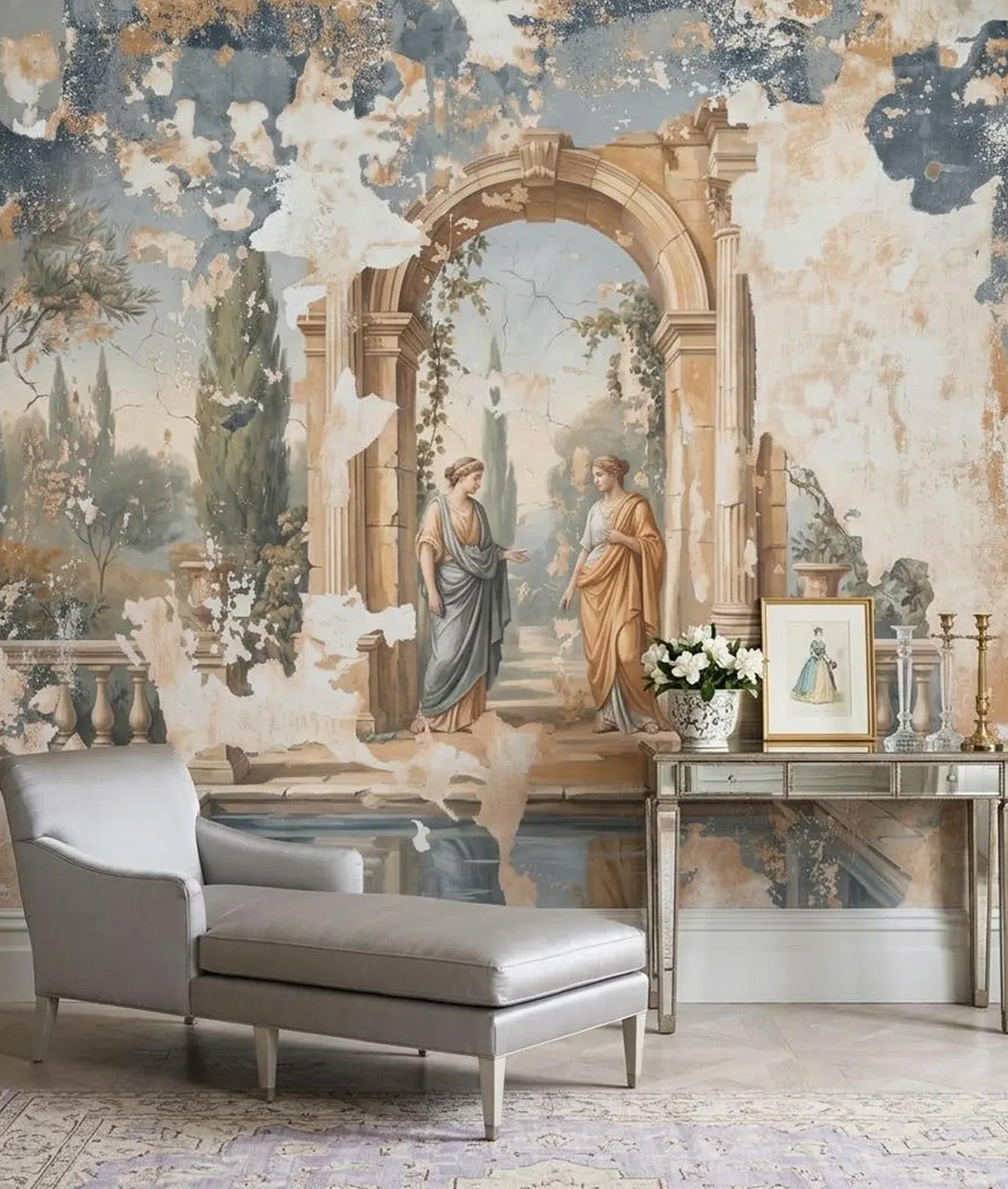 Fresco Renacentista Sobre Muro Desgastado