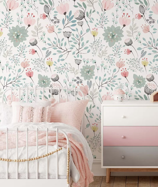 Kids Pastel Floral Mural Wallpaper