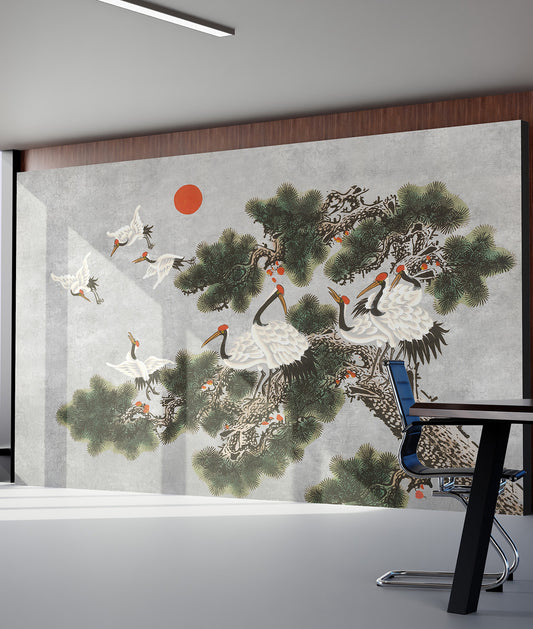 Ilustración Garzas Estilo Japonés