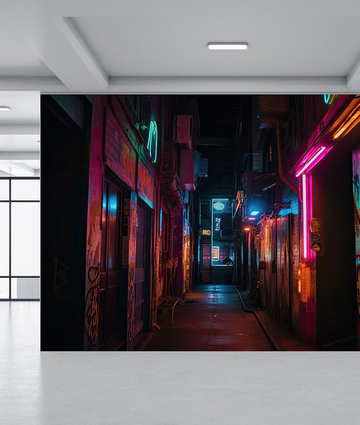 Dark Neon Lit Alleyway