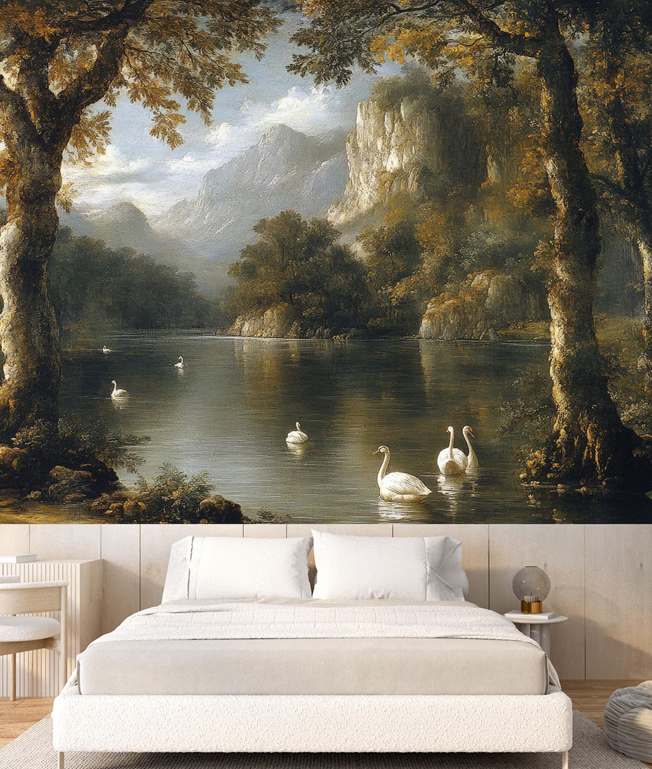 Paisaje Lago con Cisnes