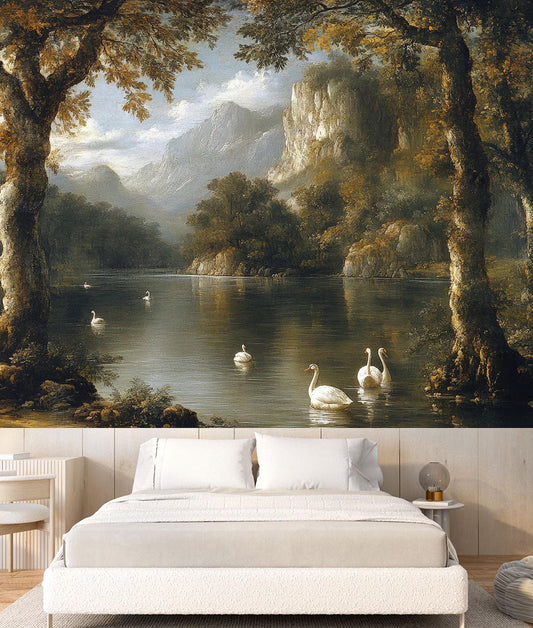 Paisaje Lago con Cisnes