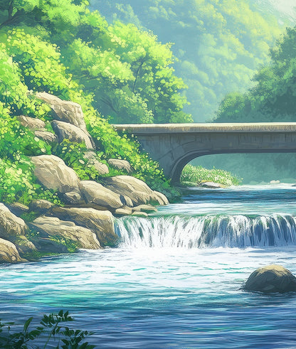 Paisaje Cerros y Puente Sobre Rio