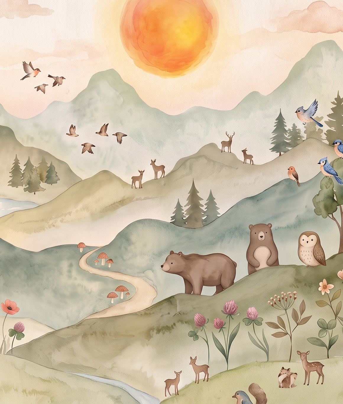 Ilustración Paisaje Osos y Zorro