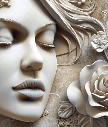 Rostro Dama y Rosas Efecto 3D