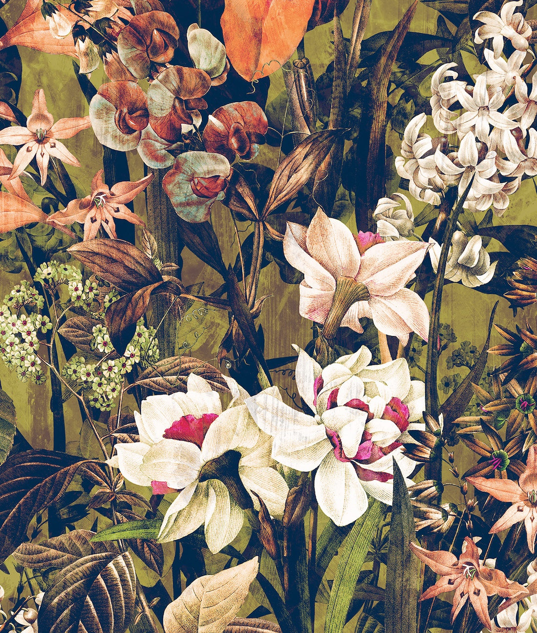 Patrón Botánico Flores Salvajes y Plantas