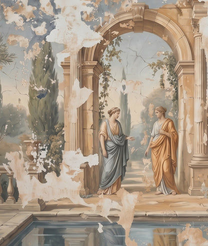 Fresco Renacentista Sobre Muro Desgastado