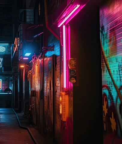 Dark Neon Lit Alleyway