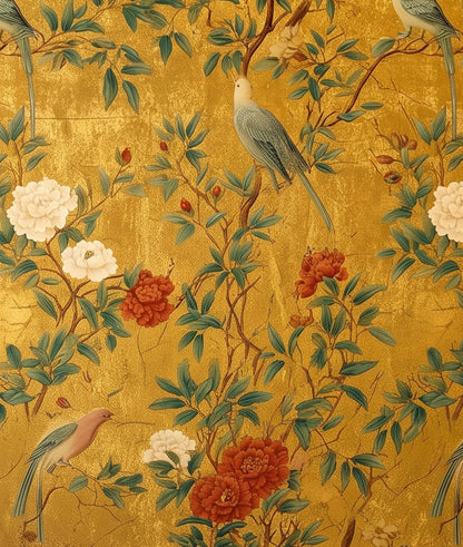 Oriental Old Gold Floral Birds