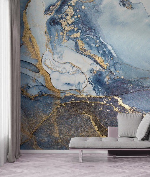 Canvas Quest 60 x 30 TOTAL - Arte de pared de mármol azul Impresión de  metal 3 paneles de mármol abstracto dividido, efecto de piedra de resina