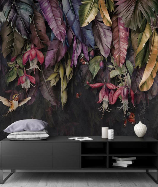 Hojas Tropicales de Colores y Aves