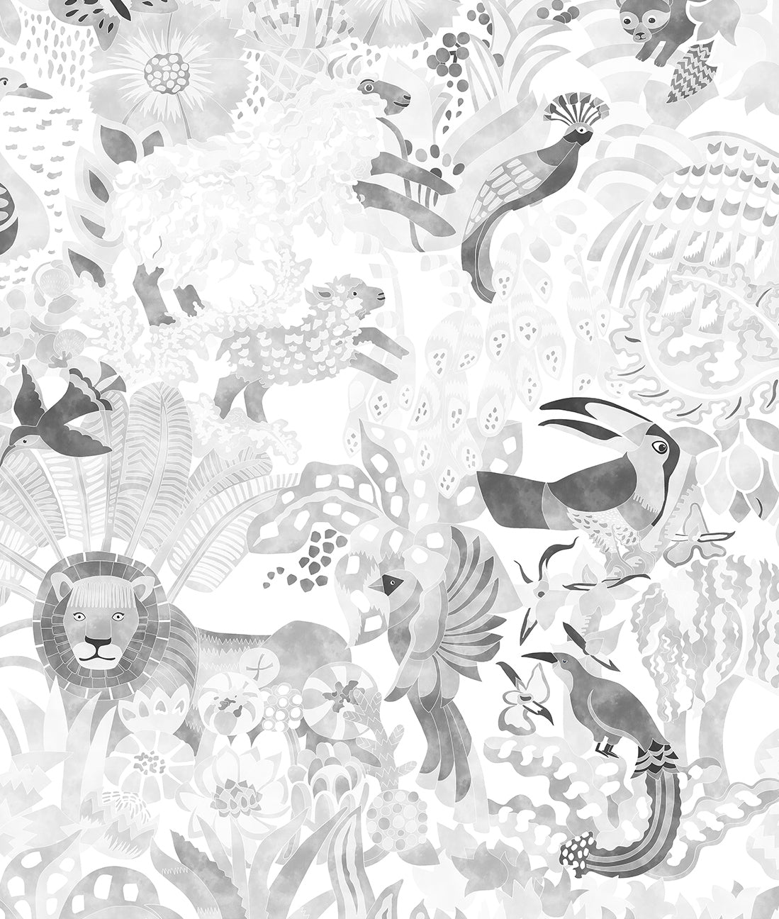 Pintura Animales en la Jungla - Blanco y Negro