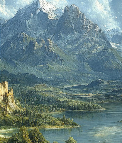 Paisaje Lago, Castillo y Montañas