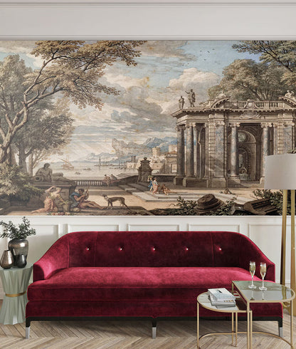Vintage Landscape Painting of Italian Architecture