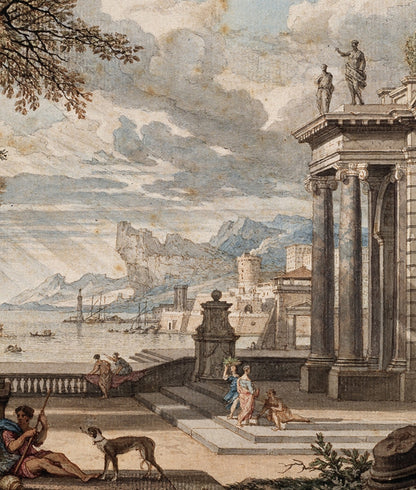 Vintage Landscape Painting of Italian Architecture