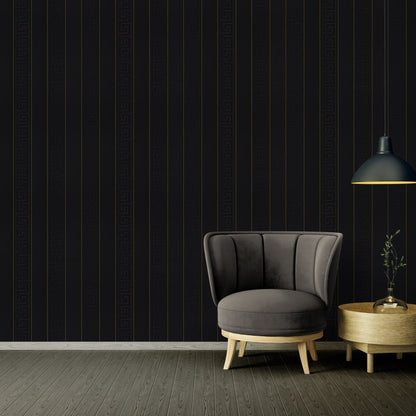Tapiz Wallpaper Versace Grecas y Líneas - Negro