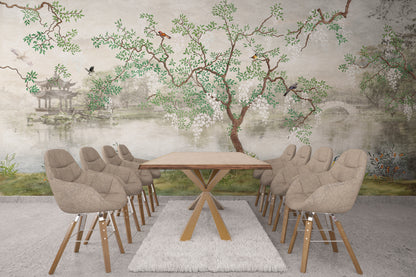 Vinil Adhesivo Paisaje Lago Zen Japonés